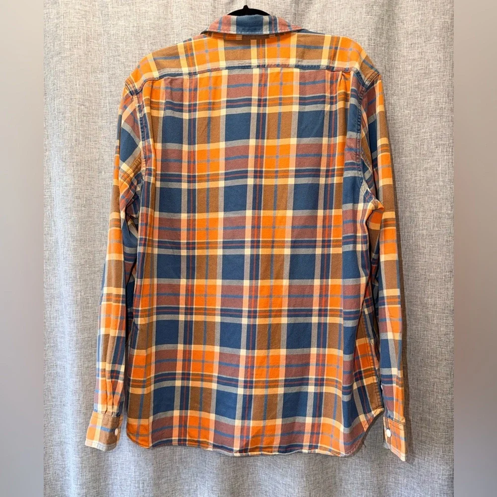 J. Crew Men's Orange and Blue Plaid Shirt XL